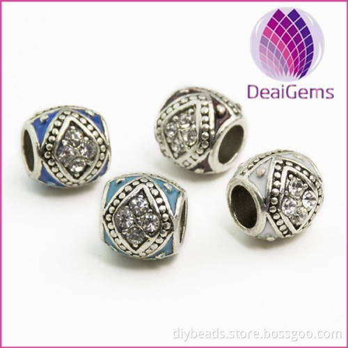 Barrel Shape Dripping Wax Alloy Large Hole Beads with Diamonds